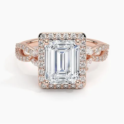 Vista 5 de IGI Anillo de compromiso de diamantes creados en laboratorio de excelente talla esmeralda blanca de 3.43 quilates con marquesa de acento y diamantes