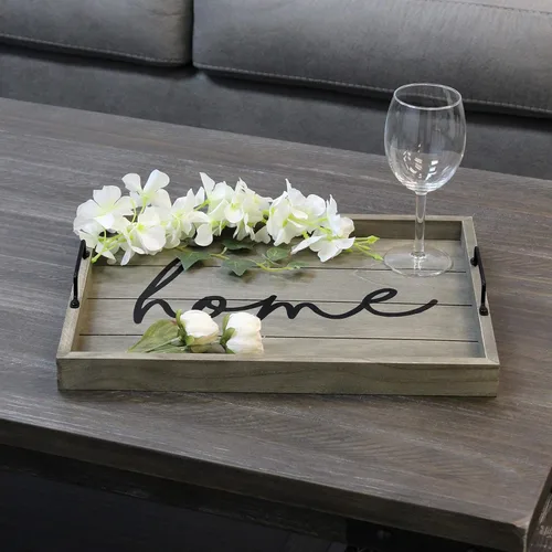 Vista 51 de Elegant Designs HG2013-GBL Bandeja de Servir Redonda de Madera Decorativa de Navidad de 13.75'' con Asas, Verde Believe Lavado verde "Believe