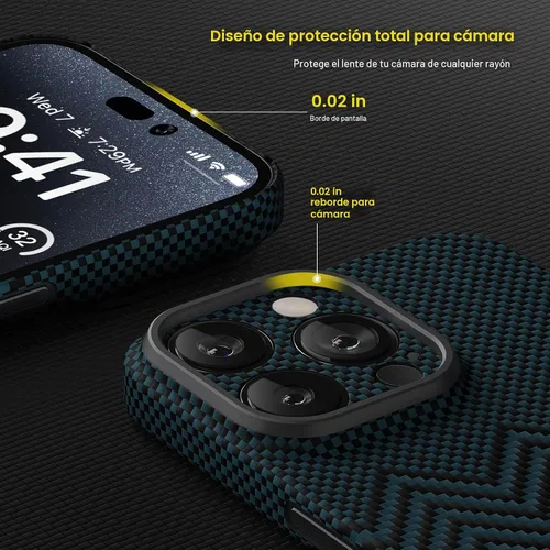 Vista 5 de memumi Funda de fibra de carbono para iPhone 15 Pro Max con textura ondulada, resistente y duradera de fibra de aramida de 0.020 in, ajuste delgado