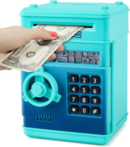 Vista 7 de Refasy Alcancía para dinero en efectivo, cajero automático, banco electrónico de monedas para niños de 3 a 12 años, caja de ahorro de dinero, mini
