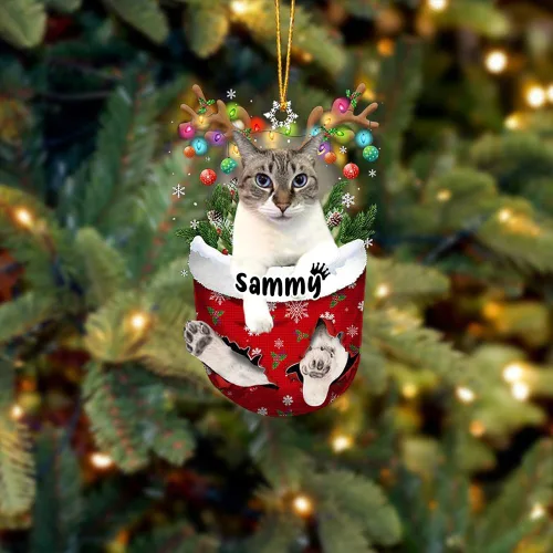 Vista 16 de Adorno personalizado de gato de rizo americano, adorno personalizado con nombre de mascota, colgante acrílico plano impreso en 2D, Papá Noel y gato