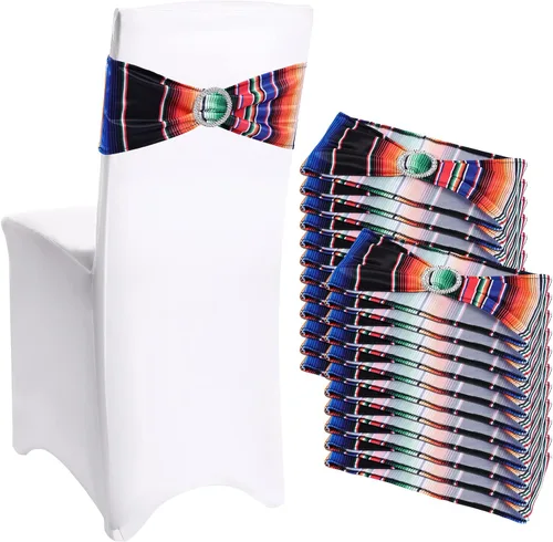 Vista 7 de Newwiee 12 bandas elásticas para sillas de comedor con temática mexicana, bandas de elastano para decoración con hebilla para bodas, eventos