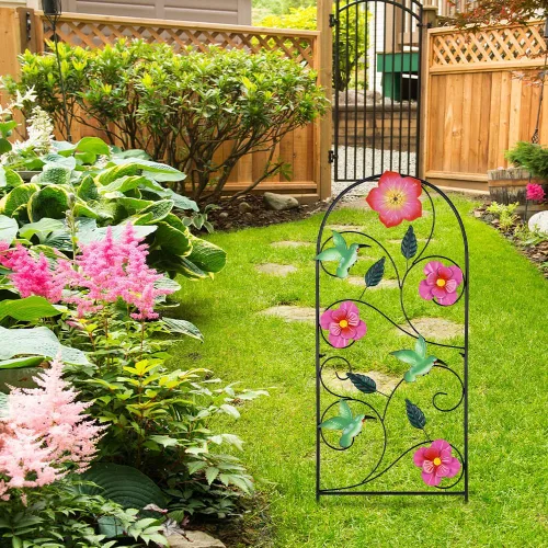 Vista 2 de YEAHOME Decoración de jardín para exteriores, estacas decorativas de colibrí de 33 pulgadas con flores rosas para decoración de jardín de primavera