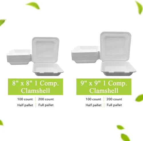 Vista 7 de three leaf Abrazadera de bagazo de 8 x 8 pulgadas, 1 compartimento, 50 unidades de alta resistencia, súper fuerte, natural, ecológica, desechable