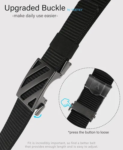 Vista 4 de YOETEY Ratchet Tactical Belt for Men - 1.5" Military Nylon Web Belts for Heavy Duty Work - Slide Buckle Fit Pants Fibra de Carbono Imperial - Negro