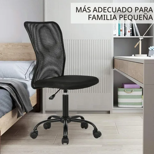 Vista 6 de Silla de oficina, silla de computadora con soporte lumbar, ergonómica, respaldo medio, malla ajustable, altura ajustable, silla giratoria sin Negro