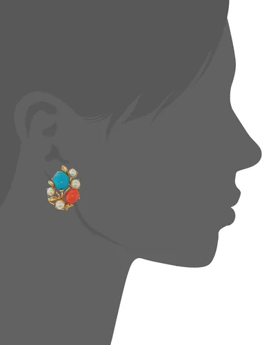 Vista 2 de Ben-Amun Jewelry Santorini Turquesa Coral Piedra Cristal Perlas Oro Clip En Pendientes