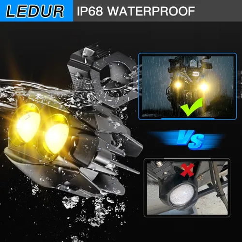 Vista 5 de LEDUR Kit de Luces Auxiliares para Motocicleta Luces LED Estroboscópicas de Conducción Antiniebla Blancas y Ámbar 6 Modos Luces Puntuales