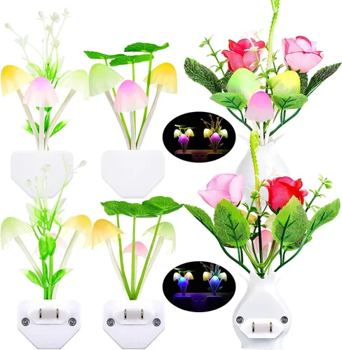 Vista 8 de Mudder Juego de 6 lámparas nocturnas de hongos LED, lámpara de pared con enchufe, 7 colores cambiantes, lámpara mágica bonita en forma de hongo