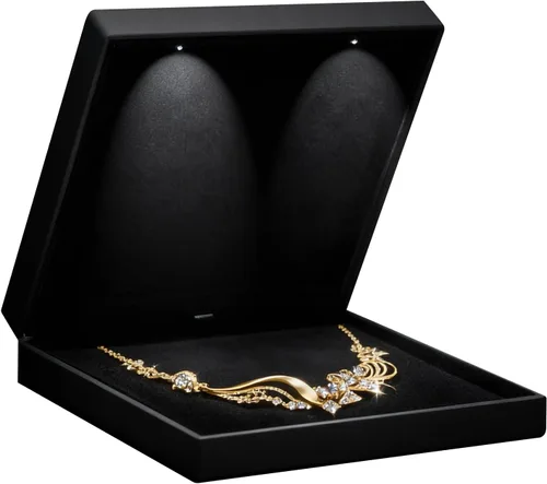 Vista 8 de Allure – Caja al por mayor de 12 unidades – Pequeña caja para collar con luz LED, forma cuadrada, elegante estuche para collar de diamantes