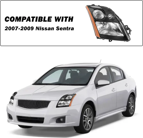 Vista 5 de SOCKIR Conjunto de faros delanteros compatible con bombillas Nissan Sentra 2007-2009 incluidas, faro negro para el lado del pasajero y del conductor