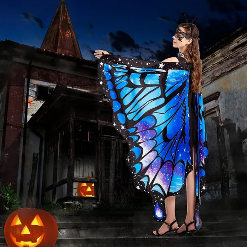 Vista 6 de Tibeha ButterflyWingsforWomen Kids - Double-SidedPrintingCostumeHalloweenGirls CapewithMaskandAntennaHeadband