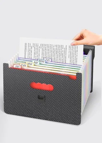 Vista 4 de Organizador de archivos de acordeón/carpeta de archivos expandible con asa, caja de archivo de 13 bolsillos, perfecta para escritorio de pie