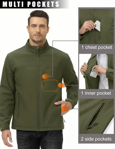 Vista 6 de MAGCOMSEN Chaqueta ligera Softshell para hombre, con forro polar, impermeable, cortavientos, para senderismo al aire libre