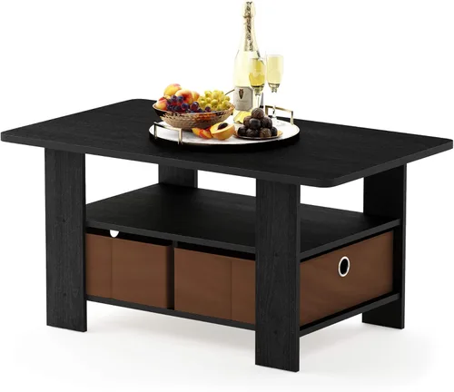 Vista 7 de Furinno Andrey - Mesa de café con cajón, color roble francés gris/negro