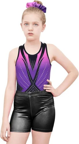 Vista 91 de MODAFANS Leotardos de gimnasia para niñas brillantes para bailar ballet, pantalones cortos con espalda cruzada