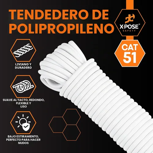Vista 3 de Cuerda de plástico de 5/32 pulgadas x 50 pies, línea de ropa blanca para colgar y secar la ropa, línea de lavandería de plástico trenzado resistente