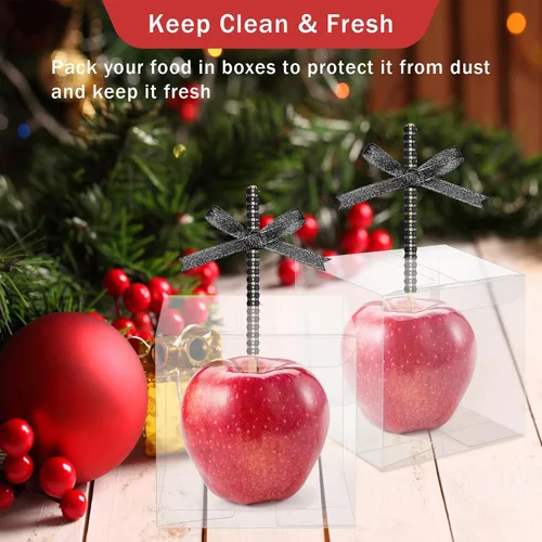 Vista 4 de 10+10 cajas de manzana de caramelo con agujero y palos, 10 palitos de manzana con diamantes de imitación brillantes, 10 cajas con agujero, cinta