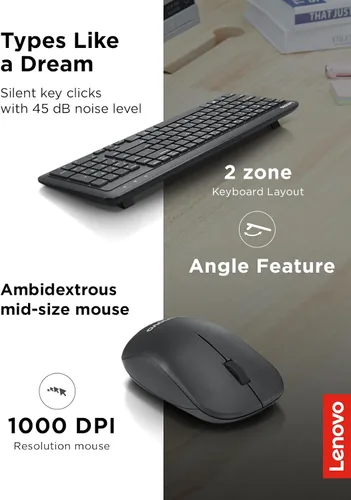 Vista 3 de Lenovo 300 Combo de Teclado y Ratón Inalámbricos, Receptor Nano USB-A de 2,4 GHz, Baterías Incluidas