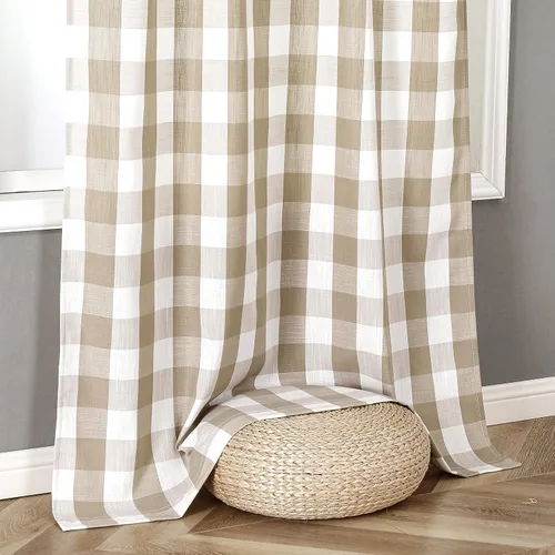 Vista 3 de Amzdecor Cortinas a cuadros con ojales de búfalo de 54 pulgadas de largo, cortinas texturizadas semitransparentes para sala de estar, dormitorio