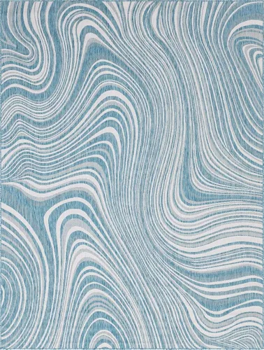 Vista 20 de Unique Loom colección moderna para exteriores - Alfombra de área para piscina (2 pies x 6 pies 1 pulgada alfombra de pasillo, color azul/marfil)