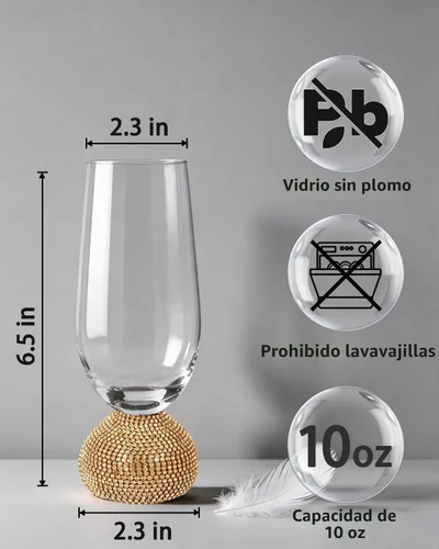 Vista 5 de Juego de flautas de champán de 4, vasos de champán sin tallo para boda, vasos de mimosa de cristal irrompibles y elegantes, flautas de champán de 10