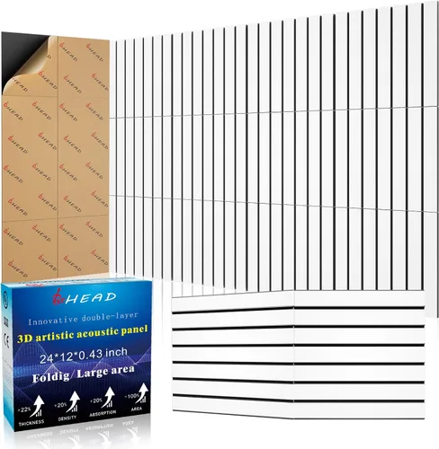 Vista 36 de Paneles Acústicos de Pared Grandes 47.2"x23.6"x1.57" Paquete de 4, Paneles de Prueba de Sonido DIY 3D con Ondas para Paredes, Paneles de Pared