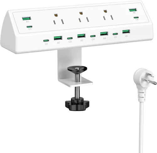 Vista 9 de Jgstkcity Regleta de alimentación con abrazadera de escritorio, estación de carga rápida total de 40 W, 2 puertos USB C PD de 20 W, protector