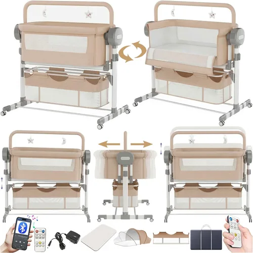 Vista 12 de Moisés inteligente eléctrico Bluetooth para dormir conjuntamente, plegable, cuna de noche convertible, cuna para niños pequeños con control remoto