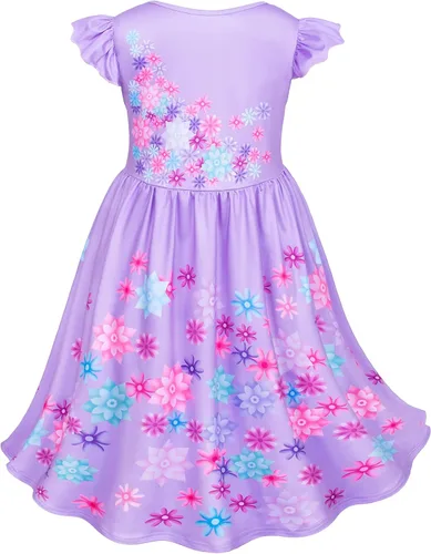 Vista 5 de Encanto Mirabel Isabella - Vestido de disfraz para niñas cumpleaños Halloween con accesorios Azul verde