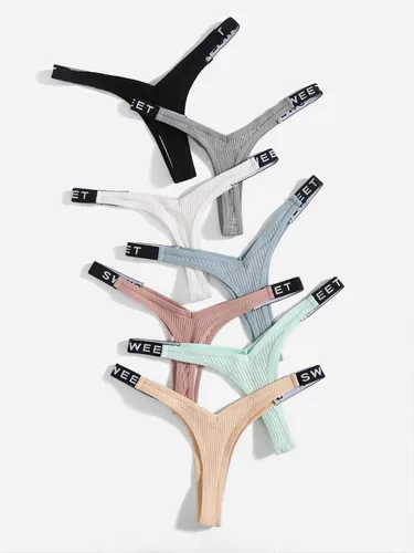 Vista 2 de Verdusa Conjunto de 7 bragas sexy con estampado de letras para mujer ropa interior con cuerdas en V