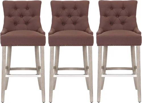 Vista 10 de WestinTrends Hayes Hayes - Taburete de bar tapizado de madera de 24 pulgadas con respaldo copetudo (juego de 3), color marrón