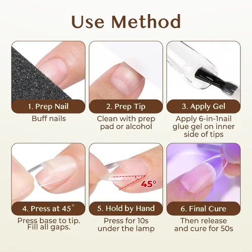 Vista 5 de UNA GELLA Pegamento de uñas de gel 6 en 1 para puntas de uñas transparentes