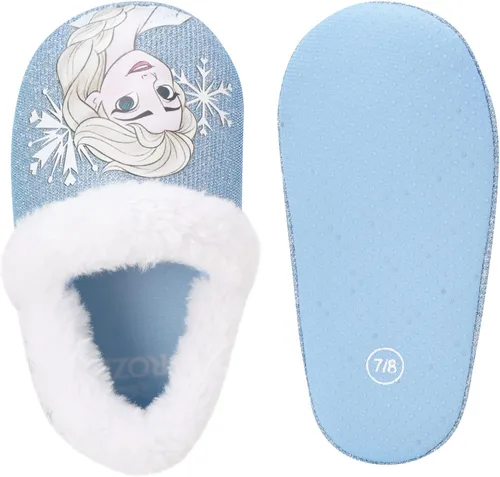 Vista 5 de Disney Girls' Frozen Slippers - Plush Fuzzy Elsa and Anna Slippers with Non-Skid Soles (ToddlerLittle Kid)