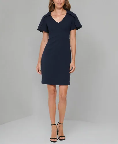 Vista 3 de DKNY Vestido midi con cuello en V y manga casquillo