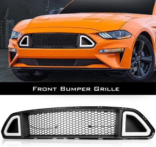 Vista 2 de G-PLUS Parachoques delantero de malla superior del capó parrilla con luces LED DRL de ventilación compatibles con Ford Mustang 2015-2017