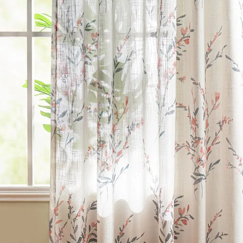 Vista 2 de MYSKY HOME Cortinas de lino transparentes de 45 pulgadas de largo para dormitorio, cocina, paneles de cortina florales, cortinas semicirverticales