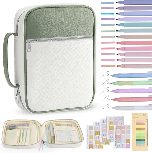 Vista 11 de Funda para la Biblia, funda para libro de la Biblia para mujeres y hombres, funda de transporte de lona, protector de libros acolchada de cuero