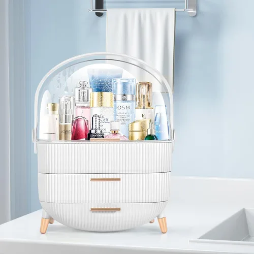Vista 6 de Organizador de maquillaje para vanidad Organizador de cuidado de la piel para tocador de encimera de baño, vitrina cosmética caja de almacenamiento