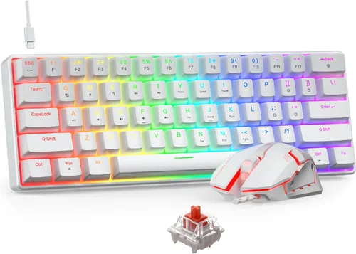 Vista 11 de BlueFinger Combo de teclado y mouse mecánicos para juegos 60% – Teclado RGB con retroiluminación arcoíris de 61 teclas con interruptor rojo y 4 DPI