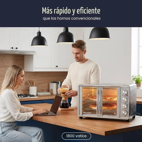 Vista 5 de Elite Gourmet ETO4510B# Puerta francesa de 47.5 cuartos, horno de convección de 18 rebanadas con 4 perillas de control, función de hornear, asar