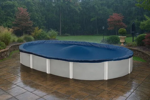 Vista 4 de Winter Block Cubierta de Invierno para Piscina Sobre el Suelo, Se Adapta a Ovalada de 12' x 18', Azul Sólido – Incluye Cabrestante y Cable