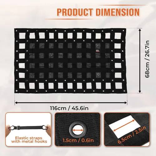 Vista 8 de Kemimoto Red de Carga para UTV de Servicio Pesado Elástica para Portaequipajes de Techo Riel de Cama Red de Carga Bungee con Correas Compatible