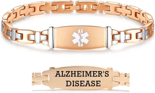 Vista 49 de LinnaLove Lady Medical Alert - Pulseras médicas de acero inoxidable para mujer, 7.5 pulgadas