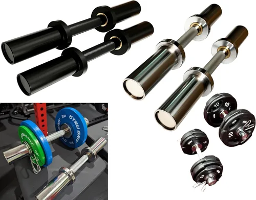 Vista 6 de qibylift - Juego de 2 mancuernas olímpicas Barras de mancuernas cargables, para placas de peso de 2 pulgadas, barra cromada de 16 pulgadas