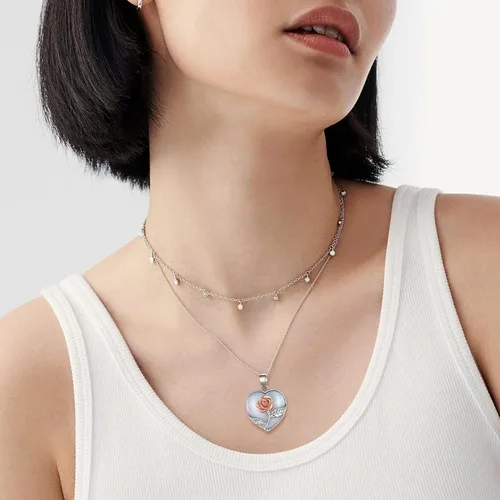 Vista 3 de Suplight - Collar con dije de piedra natal genuina de plata de ley 925 con forma de corazón y pera para mujer (con caja de regalo)