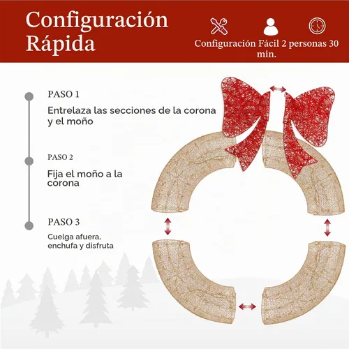 Vista 4 de Best Choice Products - Corona navideña para exterior, preiluminada, de 30 pulgadas, con decoración LED de metal para las fiestas, para el hogar