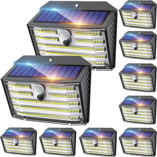 Vista 21 de CLAONER Luces solares para exteriores [126 LED], luces inalámbricas con sensor de movimiento, luces de seguridad impermeables IP65, 3 modos, ángulo