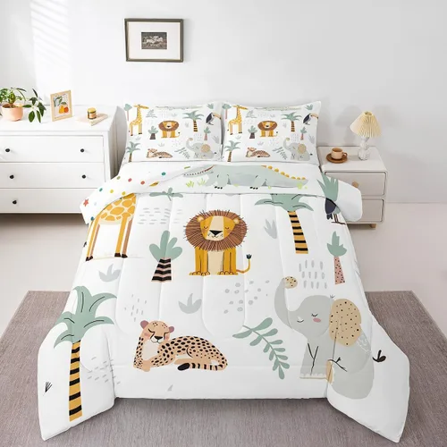 Vista 22 de Feelyou Juego de edredón de animales de zoológico, tamaño individual, juego de ropa de cama de animales de dibujos animados para niños, niñas