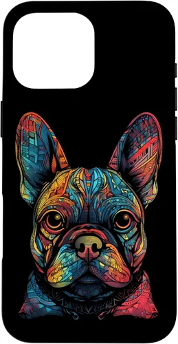 Vista 19 de iPhone 16 Colorful French Bulldog Face Frenchie Dog Lover Funny Black Case
